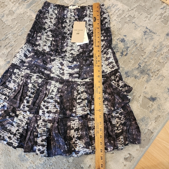 NWT Isabel Marant × H&M 100% Silk Purple Black Snake ruffle stretch midi skirt 6 - Picture 7 of 13